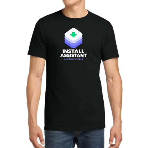 Regular black shirt with Install Assistant logo on the front